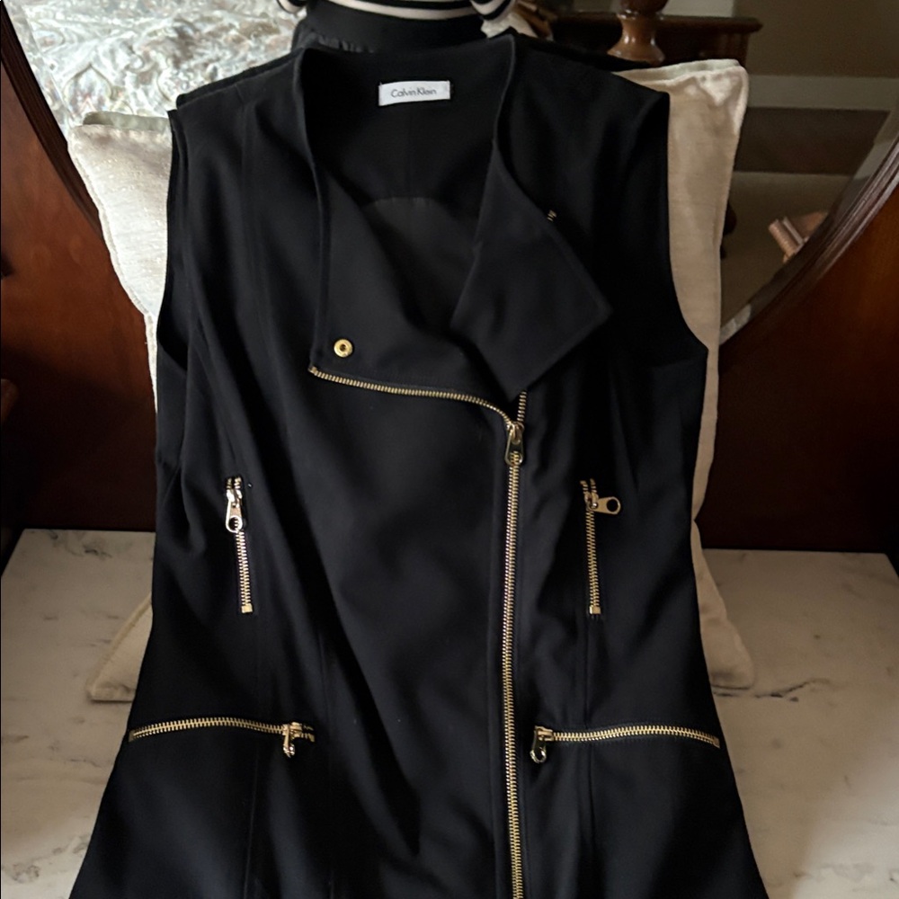 Calvin Klein Black Dress with Gold Zippers